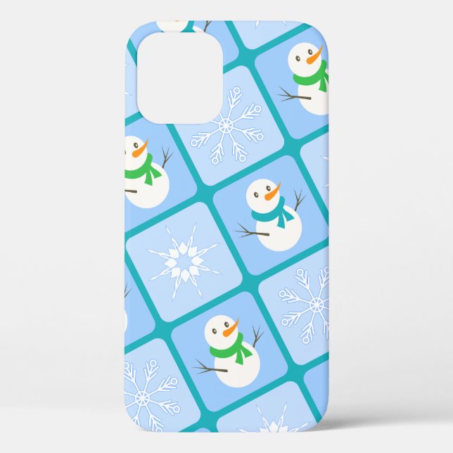 Winter chequered pattern snowman and snowflakes Case-Mate iPhone case (Back)
