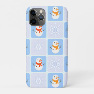 Winter chequered pattern snowman and snowflakes iPhone 11 pro case
