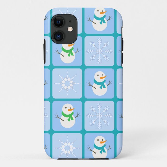 Winter chequered pattern snowman and snowflakes Case-Mate iPhone case (Back)