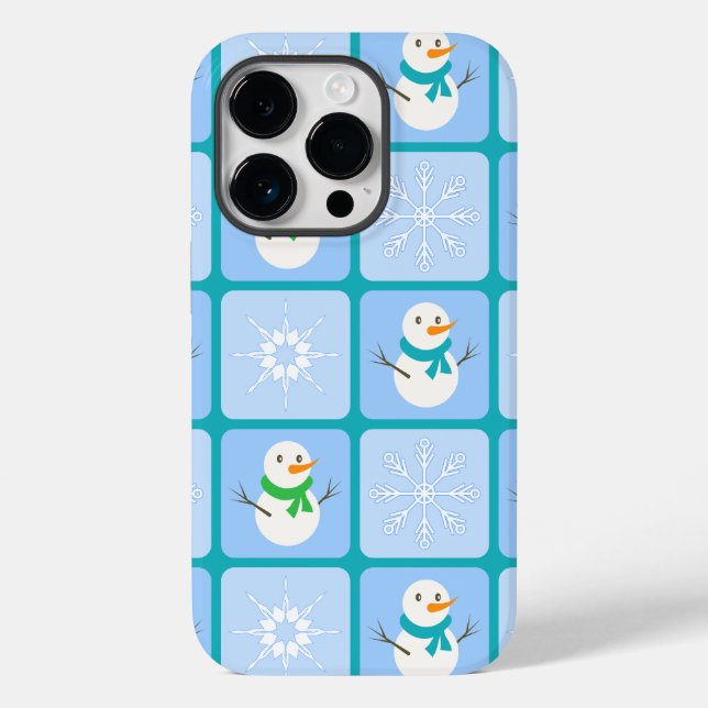 Winter chequered pattern snowman and snowflakes Case-Mate iPhone case (Back)