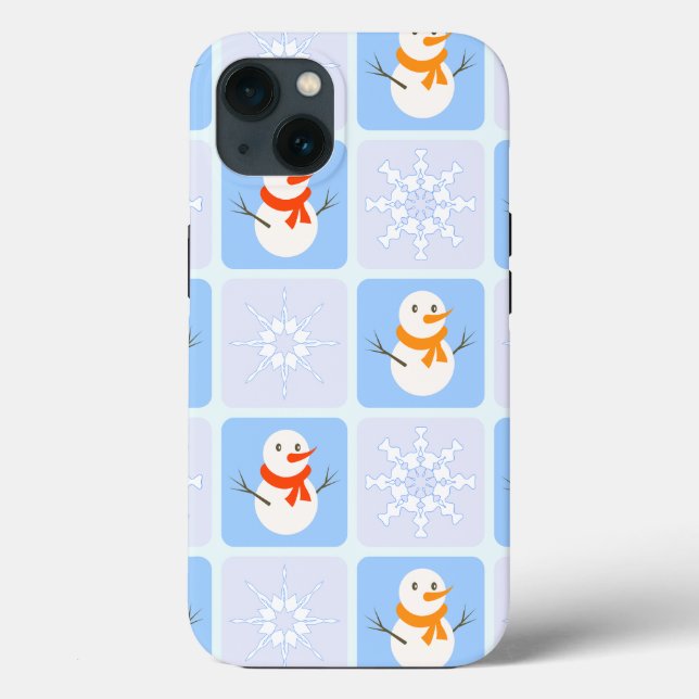 Winter chequered pattern snowman and snowflakes Case-Mate iPhone case (Back)