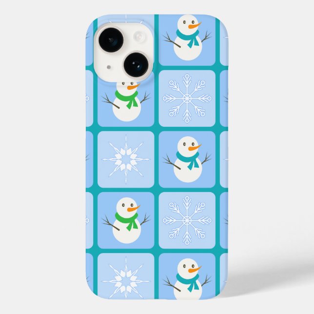 Winter chequered pattern snowman and snowflakes Case-Mate iPhone case (Back)