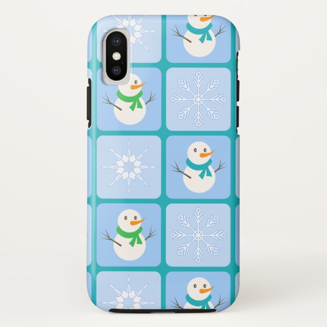 Winter chequered pattern snowman and snowflakes Case-Mate iPhone case (Back)