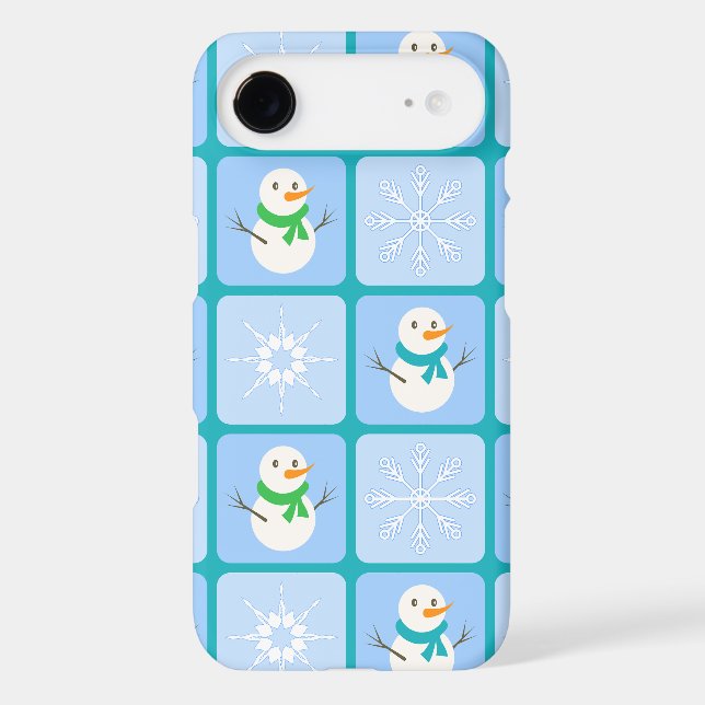 Winter chequered pattern snowman and snowflakes Case-Mate iPhone case (Back)