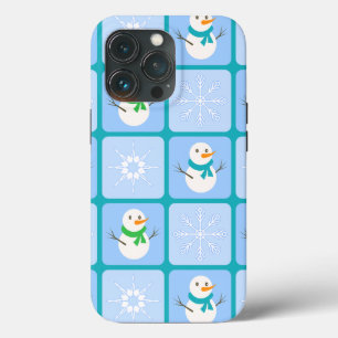 Winter chequered pattern snowman and snowflakes iPhone 13 pro case