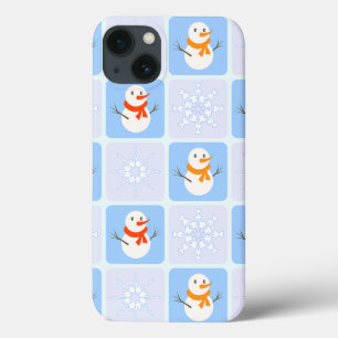 Winter chequered pattern snowman and snowflakes iPhone 13 case
