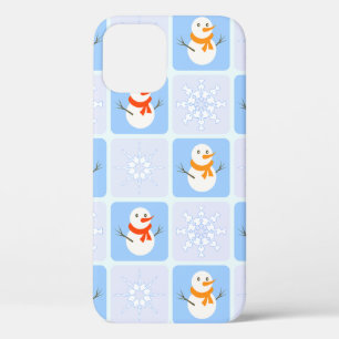 Winter chequered pattern snowman and snowflakes iPhone 12 case