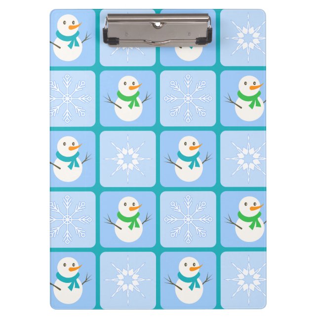 Winter chequered pattern snowman and snowflakes clipboard (Front)