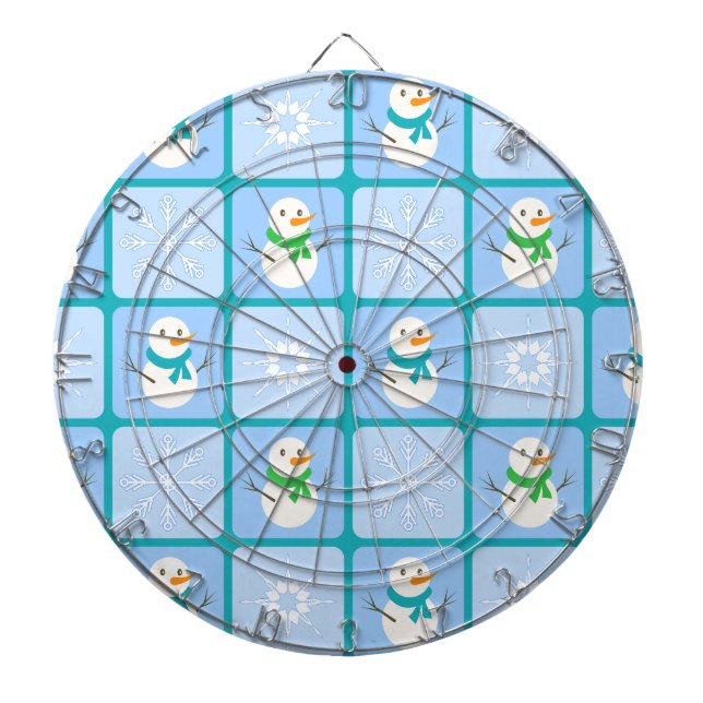 Winter chequered pattern snowman and snowflakes dartboard (Front)