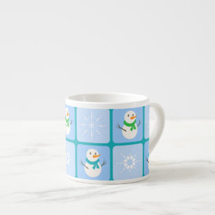 Winter chequered pattern snowman and snowflakes espresso cup
