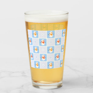 Winter chequered pattern snowman and snowflakes glass