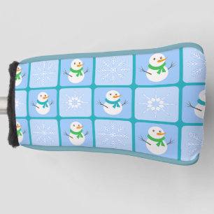 Winter chequered pattern snowman and snowflakes golf head cover