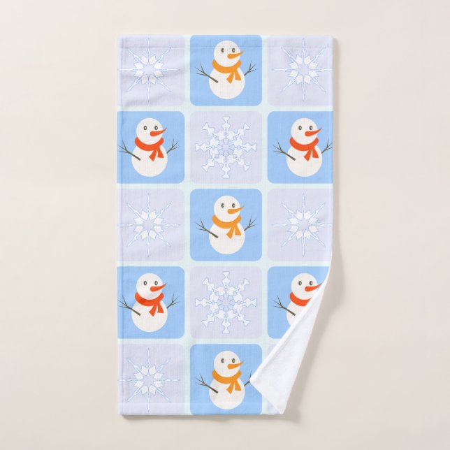 Winter chequered pattern snowman and snowflakes hand towel (Hand Towel)