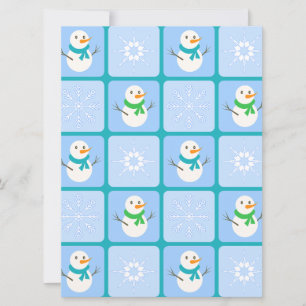 Winter chequered pattern snowman and snowflakes holiday card