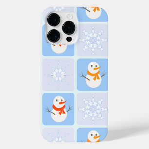 Winter chequered pattern snowman and snowflakes iPhone 14 pro max case