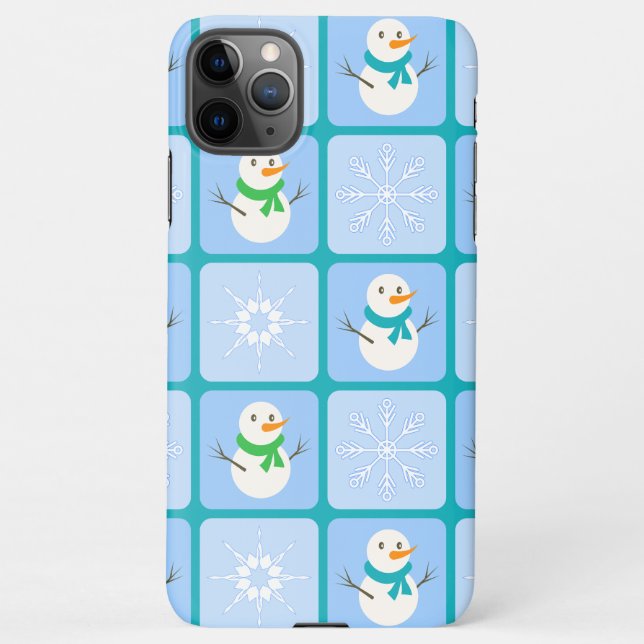 Winter chequered pattern snowman and snowflakes iPhone case (Back)