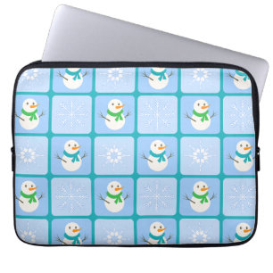 Winter chequered pattern snowman and snowflakes laptop sleeve