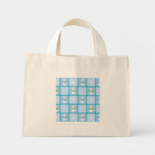 Winter chequered pattern snowman and snowflakes mini tote bag