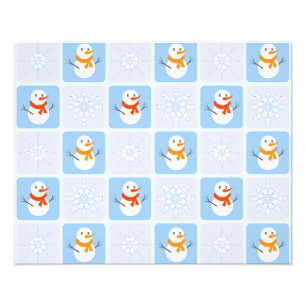 Winter chequered pattern snowman and snowflakes photo print
