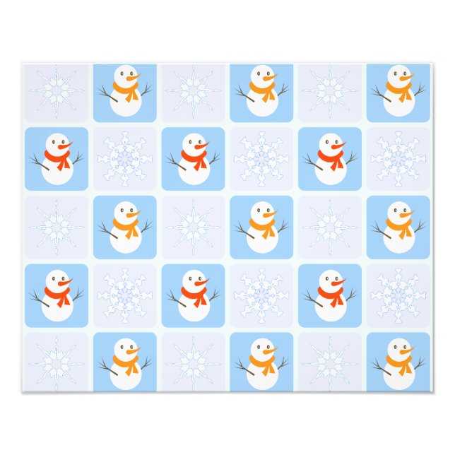 Winter chequered pattern snowman and snowflakes photo print (Front)