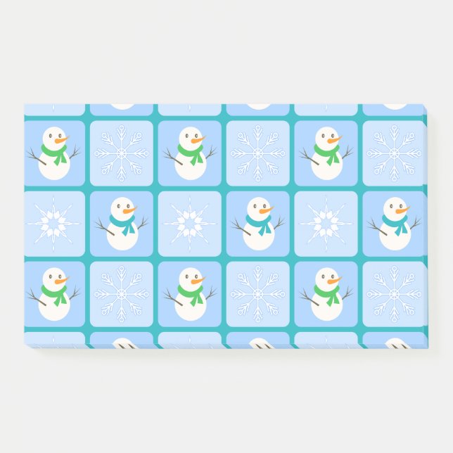 Winter chequered pattern snowman and snowflakes post-it notes (Front)