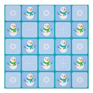 Winter chequered pattern snowman and snowflakes poster