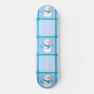 Winter chequered pattern snowman and snowflakes skateboard