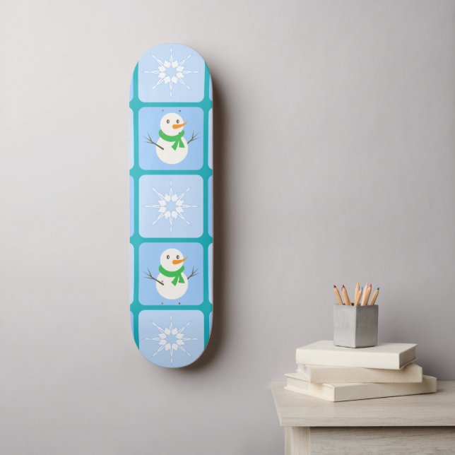 Winter chequered pattern snowman and snowflakes skateboard (Wall Art)