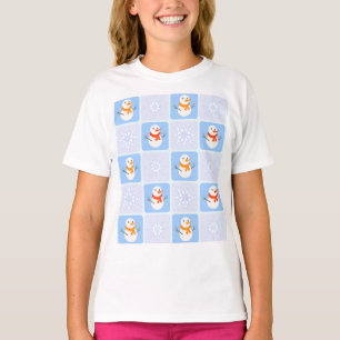 Winter chequered pattern snowman and snowflakes T-Shirt