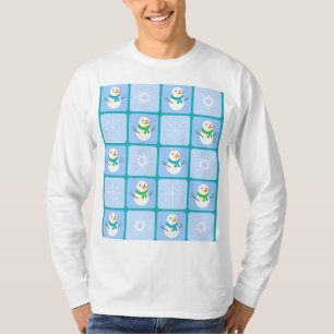 Winter chequered pattern snowman and snowflakes T-Shirt