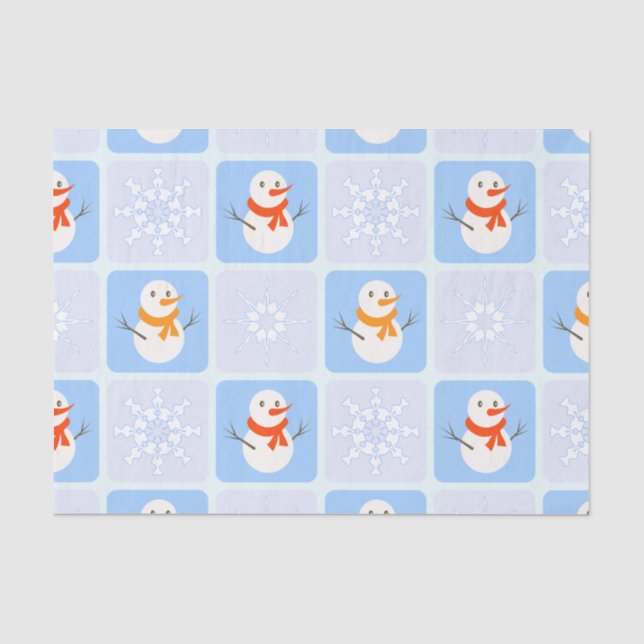 Winter chequered pattern snowman and snowflakes tissue paper (Front)