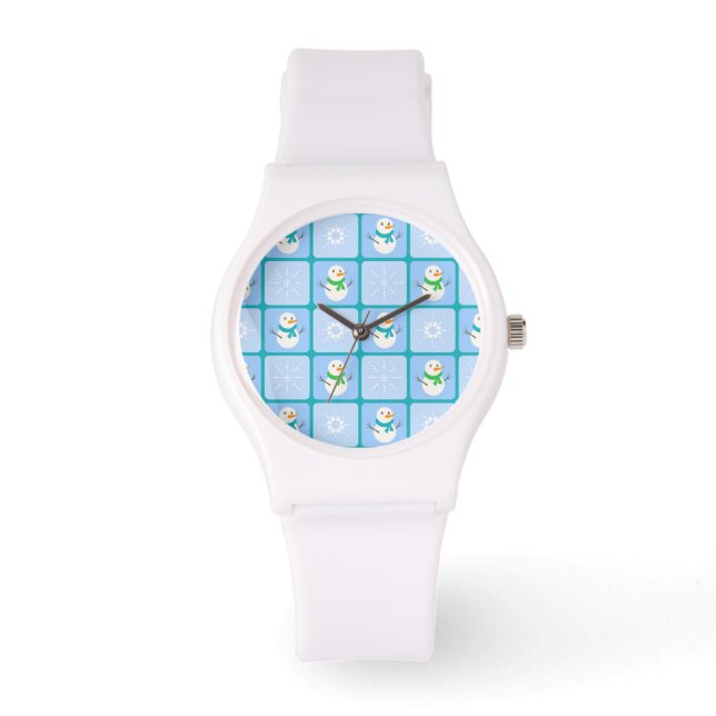 Winter chequered pattern snowman and snowflakes watch (Front)