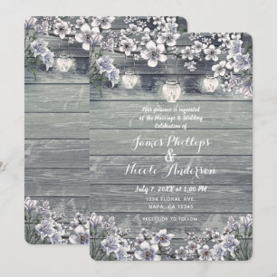 Winter Cherry Blossom Branches & Lanterns Wedding Invitation