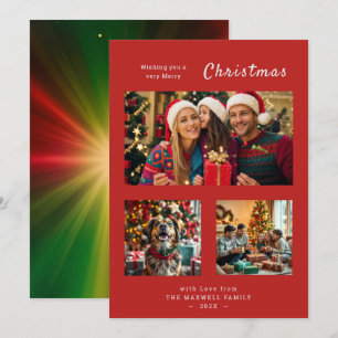 Winter Chic Botanical Floral 4 Photo Christmas Holiday Card