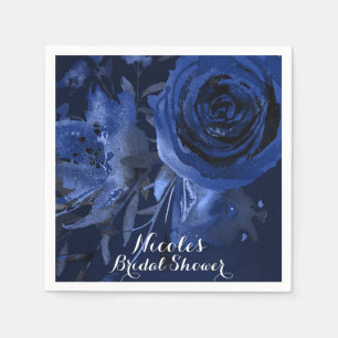 Winter Chic Floral Blue Rose Bold Wedding Napkin