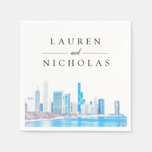 Winter Chicago Skyline Personalised Wedding Napkin