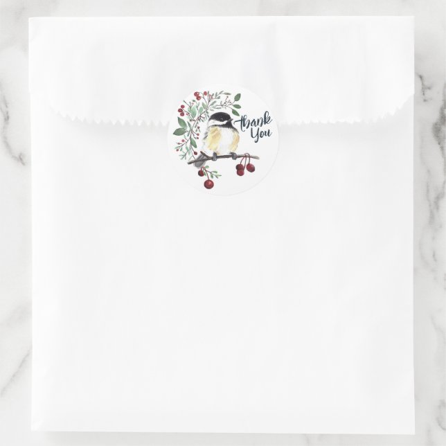 Winter Chickadee Bird Art Classic Round Sticker (Bag)