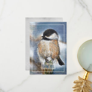 Winter Chickadee Bird Art Thank You Card
