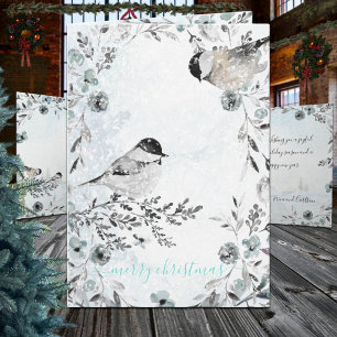Winter Chickadee Birds Dusty Blue Merry Christmas Holiday Card