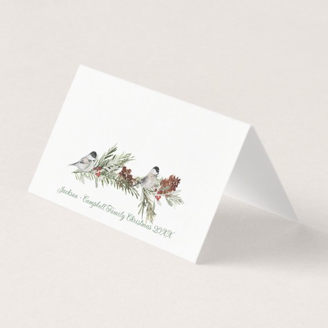 Winter Chickadee Birds Guest Seating Place Card (Front)