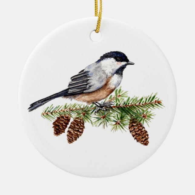 Winter Chickadee Ceramic Ornament (Front)