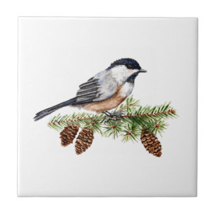 Winter Chickadee Ceramic Tile