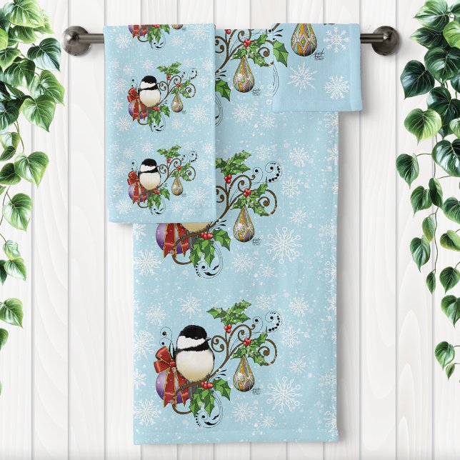 Winter Chickadee Christmas Bath Towel Set (Creator Uploaded)