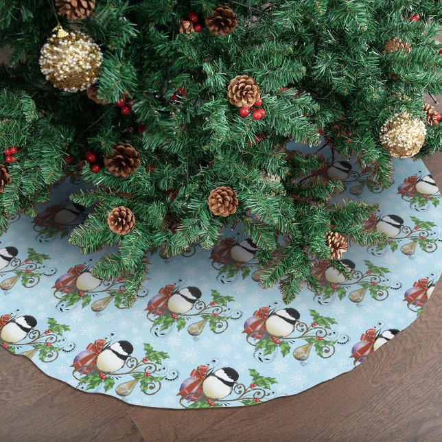 Winter Chickadee Christmas  Brushed Polyester Tree Skirt (Creator Uploaded)