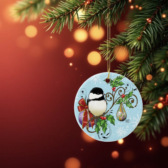 Winter Chickadee Christmas Ceramic Ornament (Creator Uploaded)