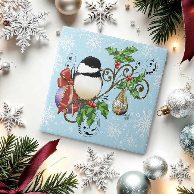 Winter Chickadee Christmas Ceramic Tile (Creator Uploaded)