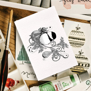Winter Chickadee Christmas Rubber Stamp