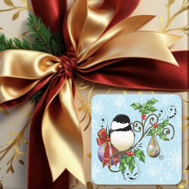 Winter Chickadee Christmas Square Sticker (Creator Uploaded)