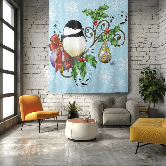 Winter Chickadee Christmas Tapestry (Creator Uploaded)