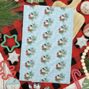 Winter Chickadee Christmas Tea Towel